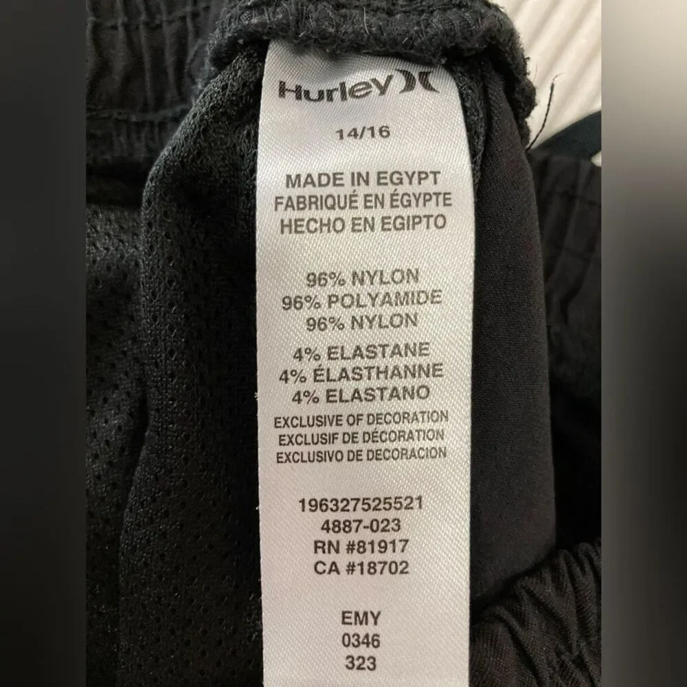 Hurley Boys 14/16 Black Nylon Jogger Pants Pull-On Pockets Outdoor Gorpcore